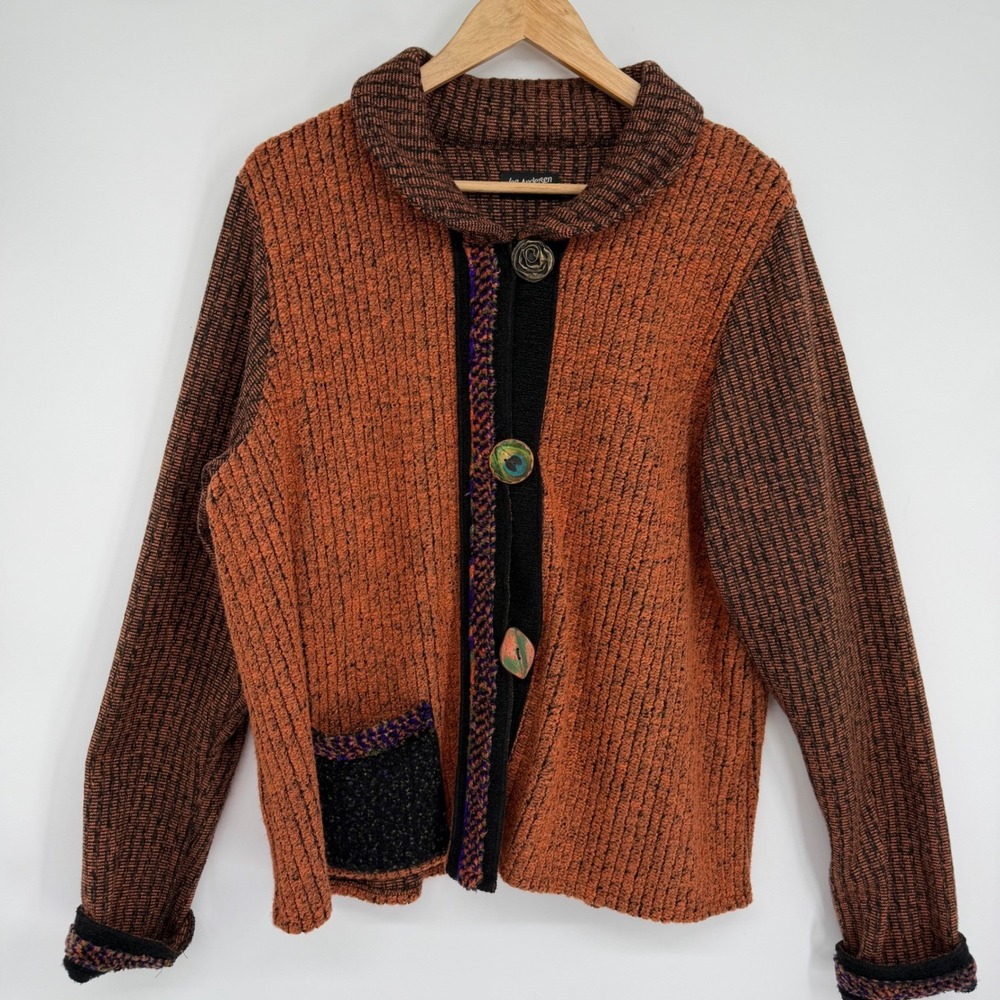 Lee Andersen Cardigan Womens XL Rust Lagenlook Knit Shawl Collar Made in USA